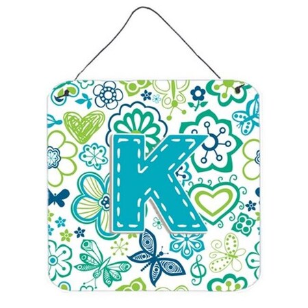 Carolines Treasures Carolines Treasures CJ2006-KDS66 Letter K Flowers And Butterflies Teal Blue Wall and Door Hanging Prints CJ2006-KDS66